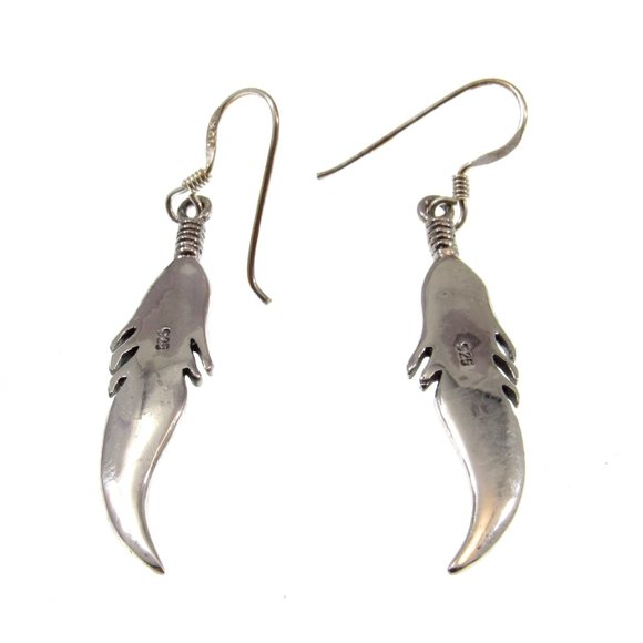 Handcrafted Solid 925 Sterling Silver Bird Feather Drop Dangle Hook Earrings - Picture 5 of 5